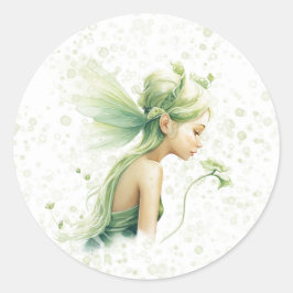 Light Green Fairy Alcohol Ink Girl Geburtstagspart Runder Aufkleber