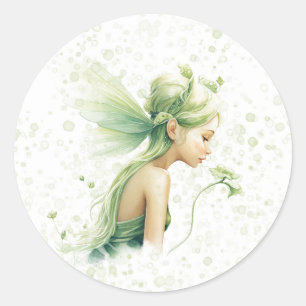 Light Green Fairy Alcohol Ink Girl Geburtstagspart Runder Aufkleber
