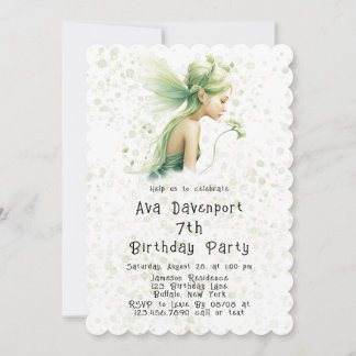 Light Green Fairy Girl Birthday Party Einladung