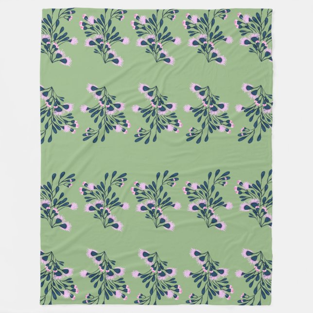 Light Green Floral Sprigs Fleecedecke (Vorderseite)