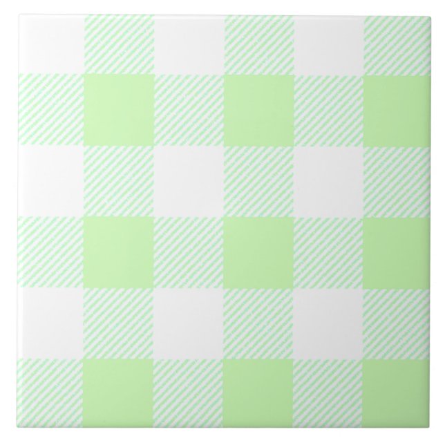 Light Green Gingham Karo Pattern Fliese (Vorderseite)