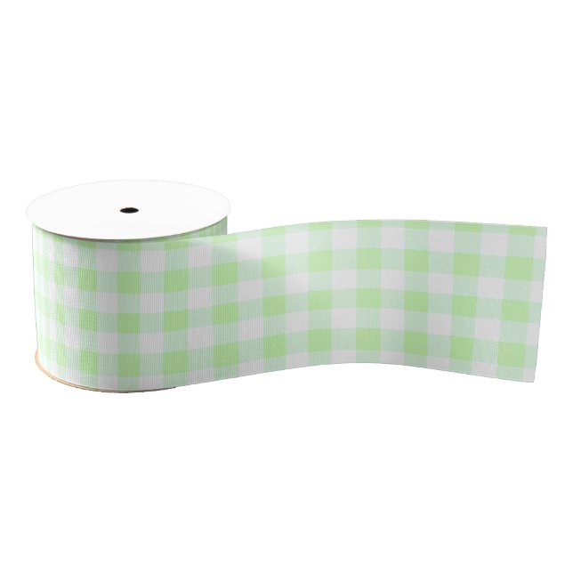 Light Green Gingham Karo Pattern Ripsband (Spule)