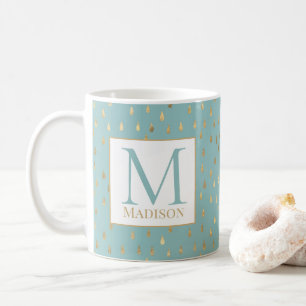 Light Green Gold Raindrop Modernes Trendmonogramm Kaffeetasse
