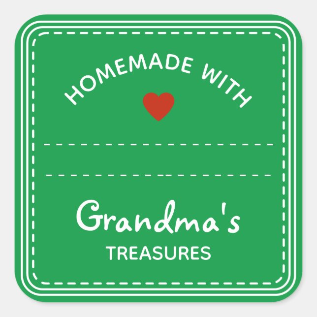 Light Green Jar Lid Labels Leere Textbox Herz Quadratischer Aufkleber (Vorderseite)