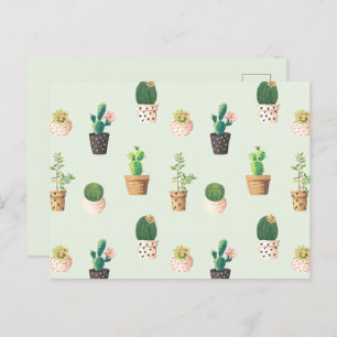 Light Green Niedlich Cactus Cacti Pattern Postcard Postkarte
