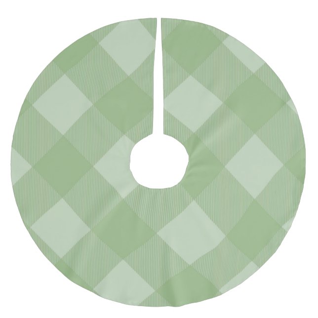 Light Green Plaid Gingham Christmas Tree Skirt Polyester Weihnachtsbaumdecke (Vorderseite)