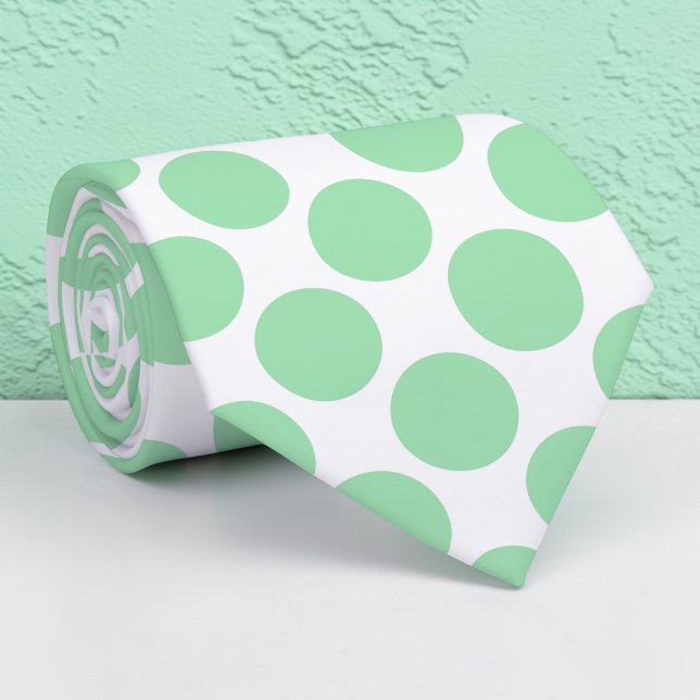 Light Green Polka Dots on White Custom Necktie Krawatte (Von Creator hochgeladen)