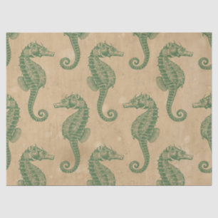 Light Green Seepferde auf Tan Decoupage Seidenpapier