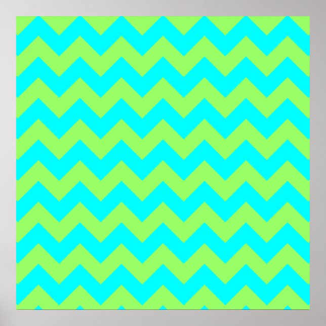 Light Green und Aqua Zigzag Poster (Vorne)