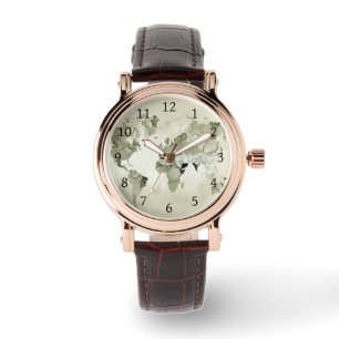 Light Green World Map Design 123 Armbanduhr