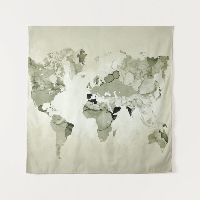 Light Green World Map Design 123 Wandteppich (Vorderseite)