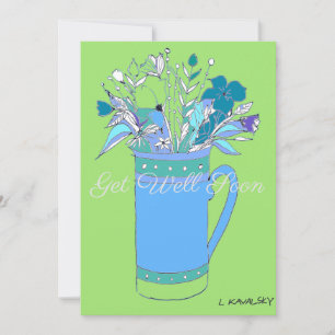 Light GreenColorful Get Well Blume in a Tasse Card Feiertagskarte