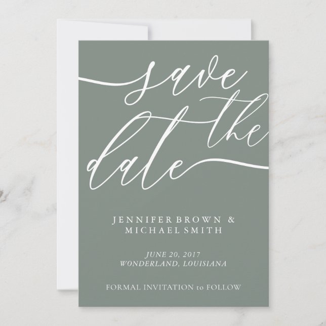 Light Greenish Wedding Custom Foto Calligraphy Save The Date (Vorderseite)
