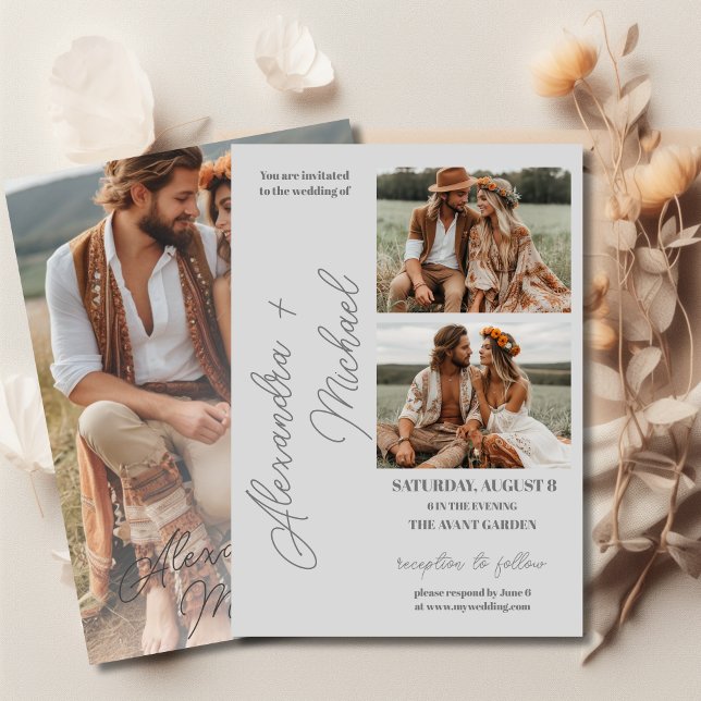 Light Grey Minimal Overlay Foto Wedding Einladung (Von Creator hochgeladen)