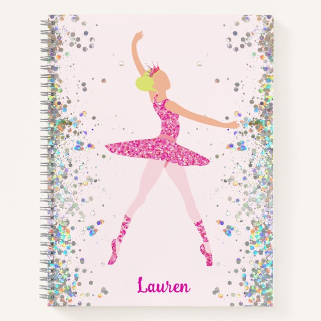 Light Hair Pink Glitter Dress Ballerina Crown Notizbuch (Vorderseite)