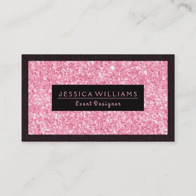 Light Hot Pink Glitzer Schwarz-Akzent drucken Visitenkarte (Vorderseite)