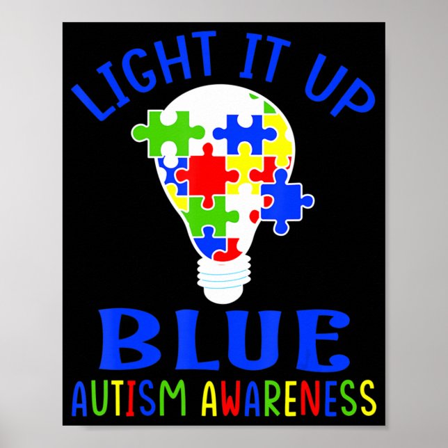 Light It Up Blue Autism Awareness Autistic Puzzle  Poster (Vorne)