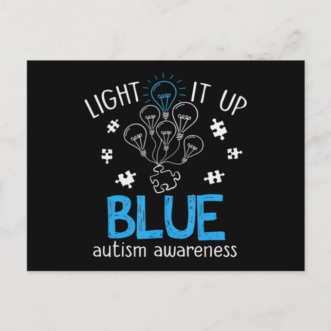 Light It Up Blue Autism Awareness Autistic Puzzle  Postkarte (Vorderseite)