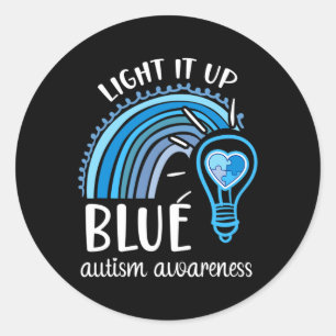 Light It Up Blue Autismus Awareness Month Rainbow  Runder Aufkleber