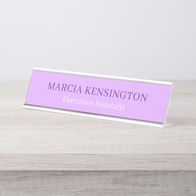 Light Lavender Lilac Modern Professional Schreibtischnamensplakette (Vorderseite )