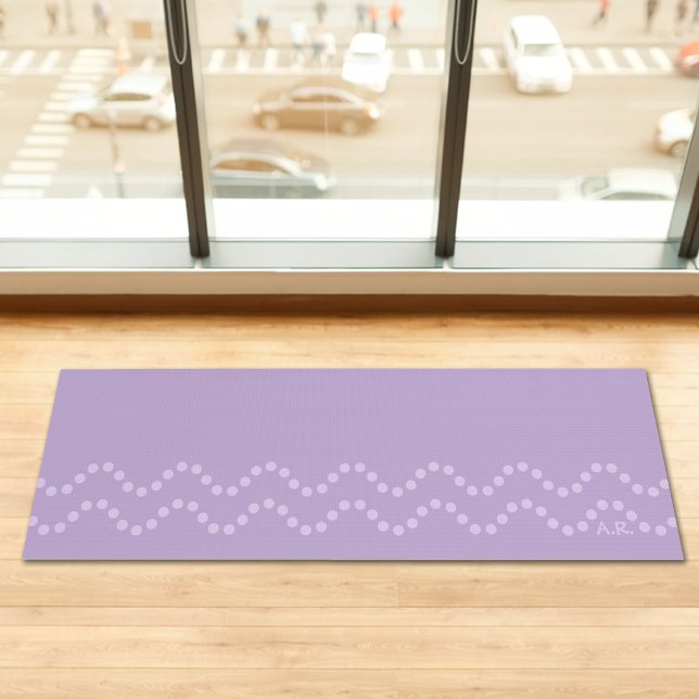 Light Lavender Minimal Dotted Wavy Lines Initials Yogamatte (Disclaimer: This image is a digital mockup.)