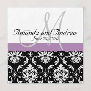 Light Lila Black Damask Names Wedding Einladung