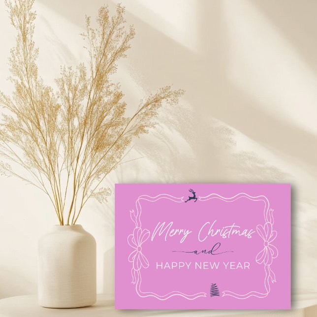 Light Lila: Bow & Trees Doodles - Ferienkarte Karte (Light Purple: Bow & Trees Doodles Holiday Card)
