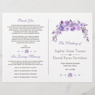 Light Lila Dusty Blue Floral Wedding Program Flyer