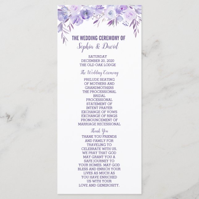 Light Lila Dusty Blue Floral Wedding Program Programm (Vorderseite)