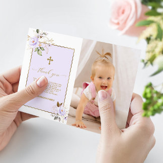 Light Lila Gold Blume Foto Girl Taufe Dankeskarte