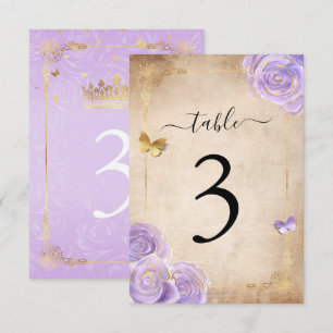 Light Lila Gold Rose Wedding Tischnummer Cards