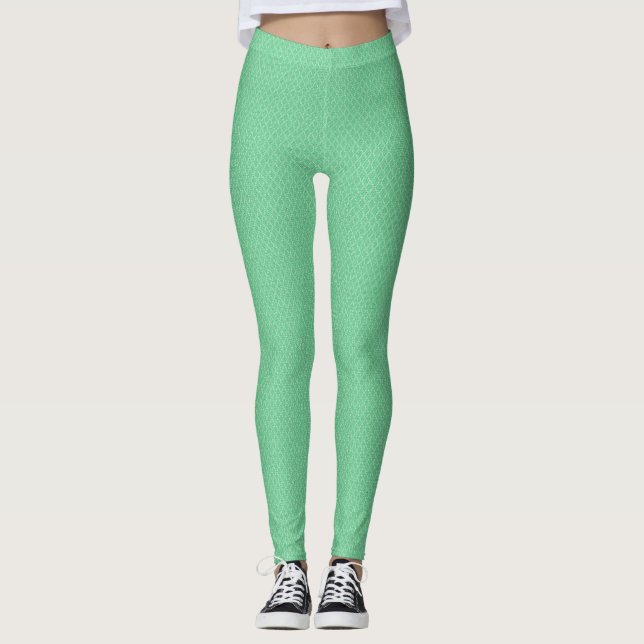 Light Mint Green Gemustert Snake Skin Textur Leggings (Vorderseite)