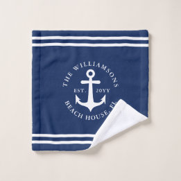 Light Navy Blue White Nautical Anchor Custom Waschlappen