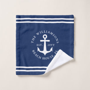 Light Navy Blue White Nautical Anchor Custom Waschlappen