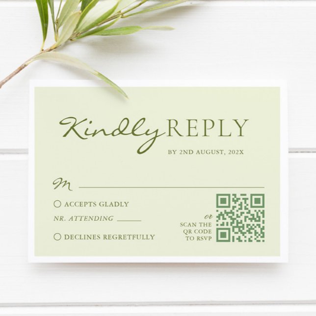 Light Olive Green Wedding RSVP Karte (Von Creator hochgeladen)