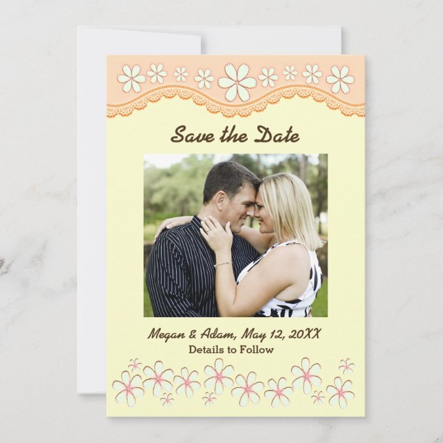 Light Orange 6 Petal Blume Save the Date Karte (Vorderseite)