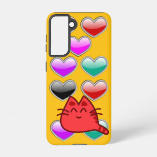Light Orange Galaxy Case – Red Cat & Heart Design Samsung Galaxy Hülle