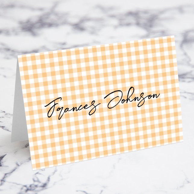 Light Orange Gingham Platzkarten für individuelle  Tischnummer (Light Orange Gingham Individual Name Place Cards)