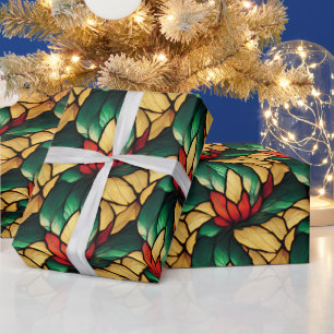 Light Orange und Red Floral Weihnachtsmuster Geschenkpapier