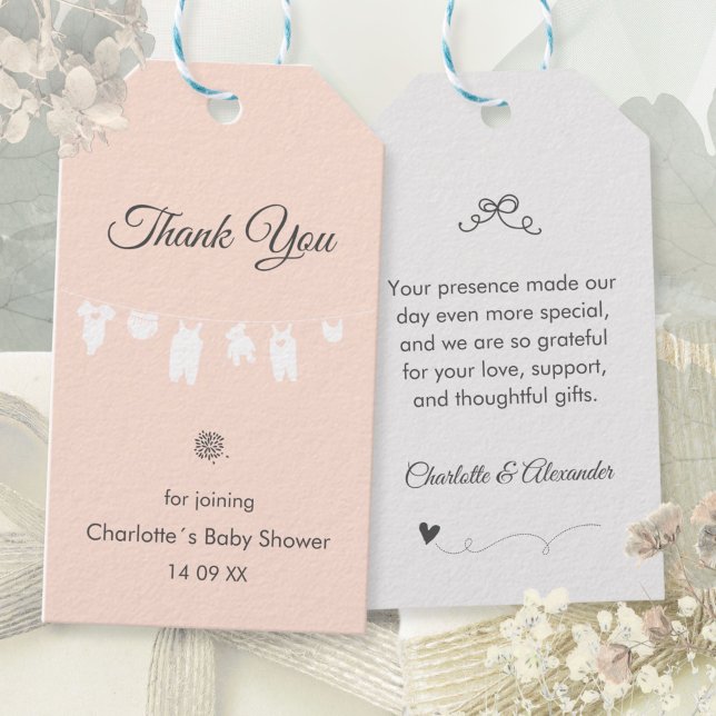 Light Peach Elegant Vielen Dank Baby Girl Dusche Geschenkanhänger (Light Peach Elegant Thank You Baby Girl Shower Gift Tags ©Susanne Sachers - Sunny Mind 🌞)