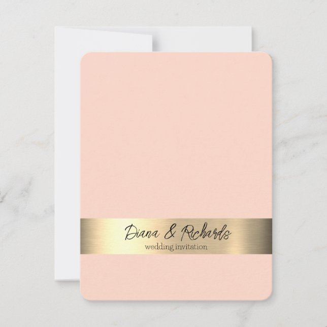 Light Peach Gold Foil Rustikale Hochzeit Einladung (Vorderseite)