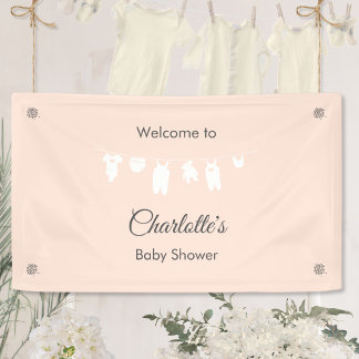 Light Peach Minimalistisch Baby Girl Dusche Banner