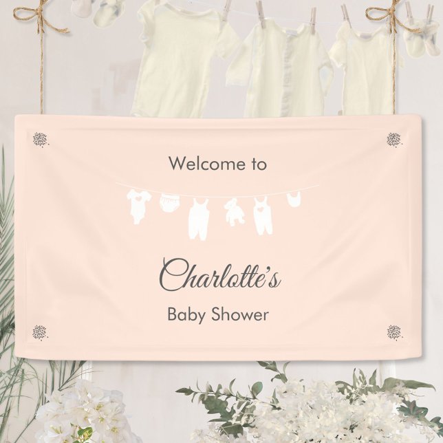 Light Peach Minimalistisch Baby Girl Dusche Banner (Minimalist Light Peach Baby Girl Shower Welcome Banner ©Susanne Sachers - Sunny Mind 🌞)