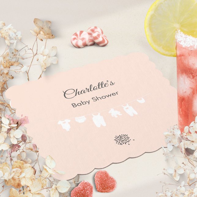 Light Peach Minimalistisch Baby Girl Dusche Untersetzer (Light Peach Minimalist Baby Girl Shower Paper Coaster ©Susanne Sachers - Sunny Mind 🌞)