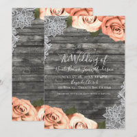Light Peach Rose Grau Rustic Wood Lace Wedding