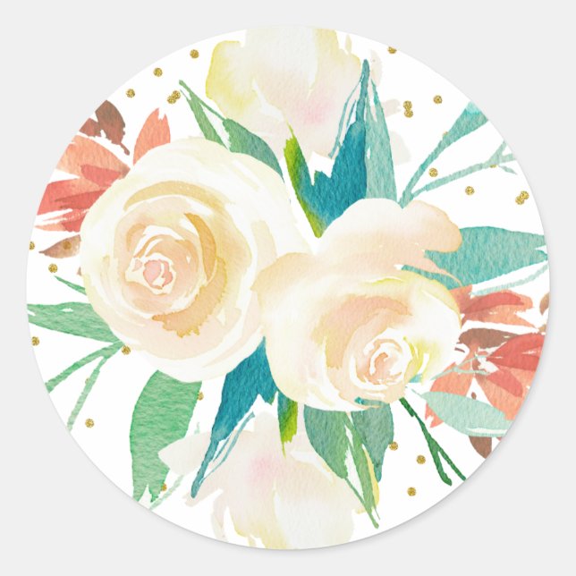 Light Peach Wassercolor Floral Bouquet Runder Aufkleber (Vorderseite)