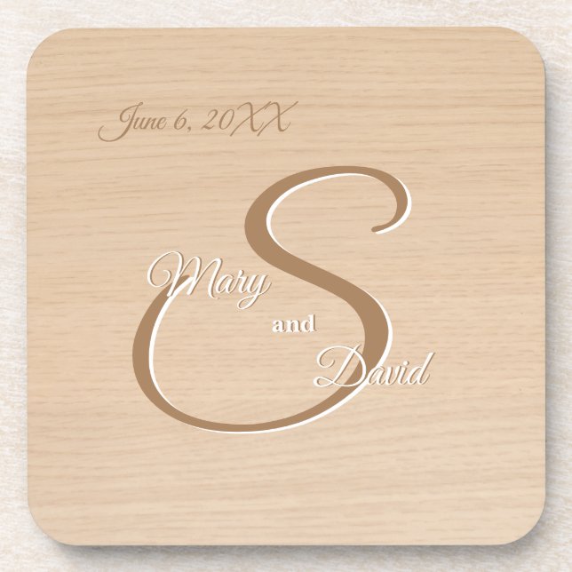 Light Pine Wood Wedding Paper Beverage Coaster Getränkeuntersetzer (Vorderseite)