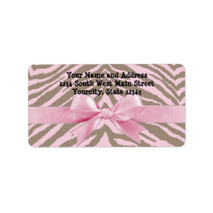 Light Pink and Brown Zebra w/Ribbon Bow Adressaufkleber