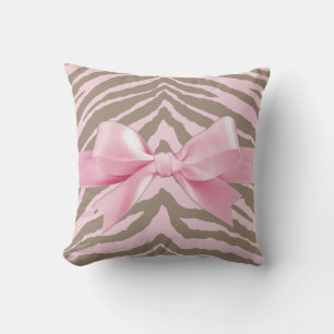 Light Pink and Brown Zebra w/Ribbon Bow Kissen