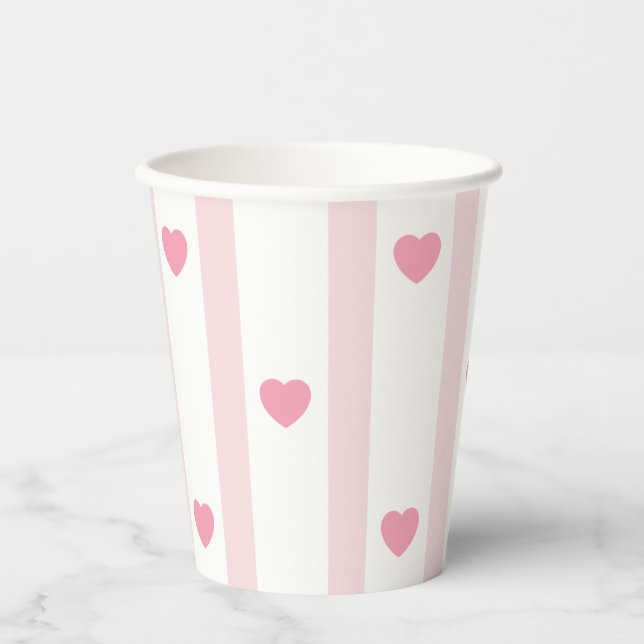 Light Pink and Hearts, Geburtstag, Dusche, Party Pappbecher (Vorderseite)